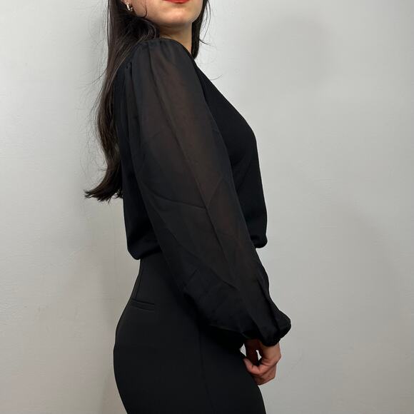 Adrianna Papell Black Crew Neck Keyhole Rhinestone Blouse - Picture 2 of 11